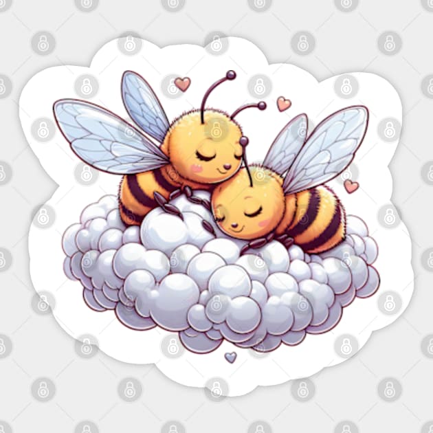 couple of bees embracing on a cloud Sticker by StyleTops